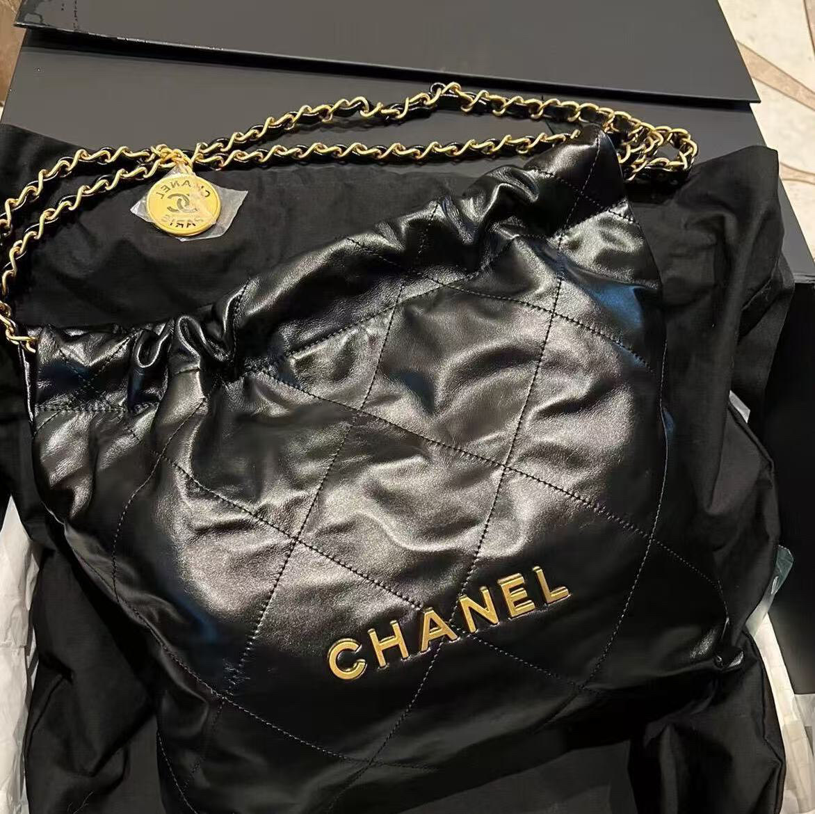 95新 Chanel/香奈儿 泡泡专属/香奈儿黑色小号垃圾袋包/98新包展