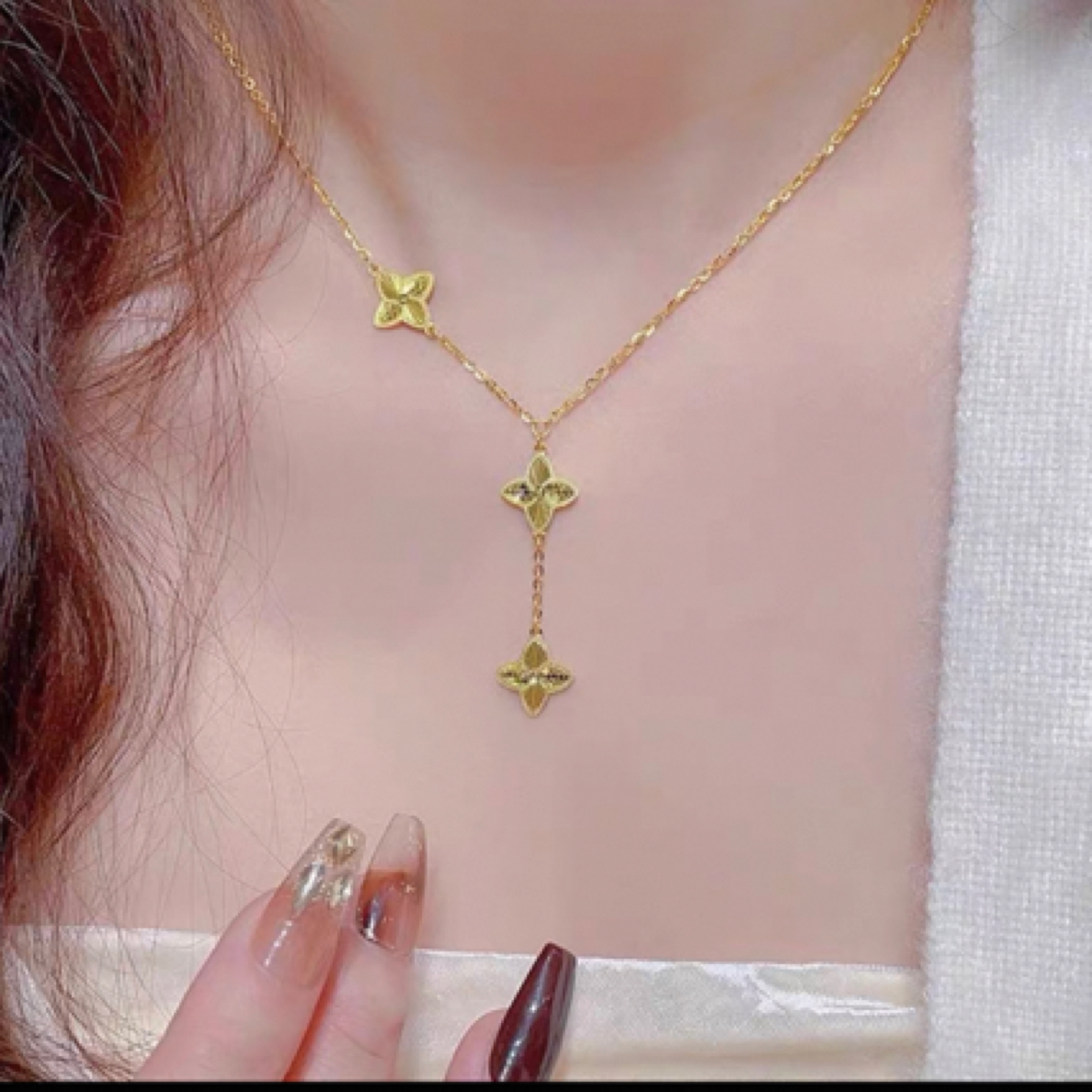 钨金项链 简约四叶草项链