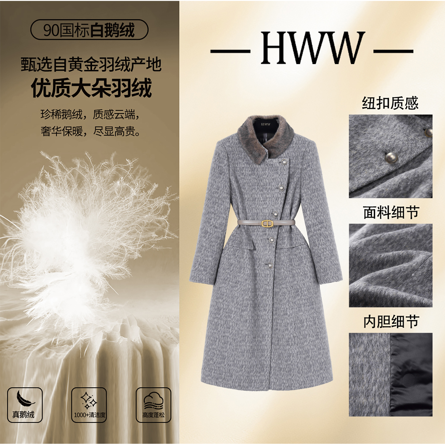 鹅绒服含绵羊毛（袖子已加绒）英伦气质显瘦鹅绒服DHZHJ407844