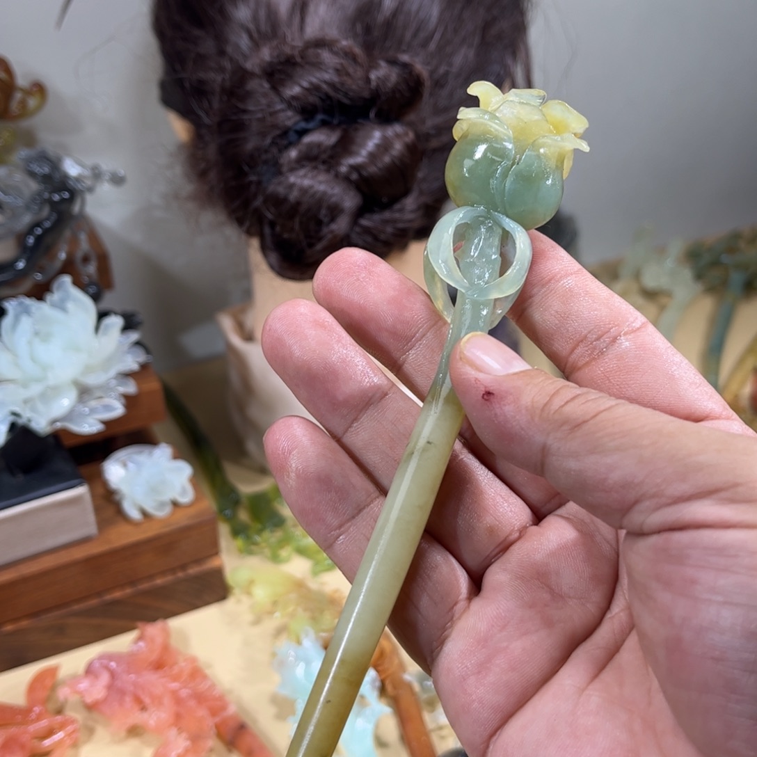 介***福蛇纹石玉未镶嵌发簪