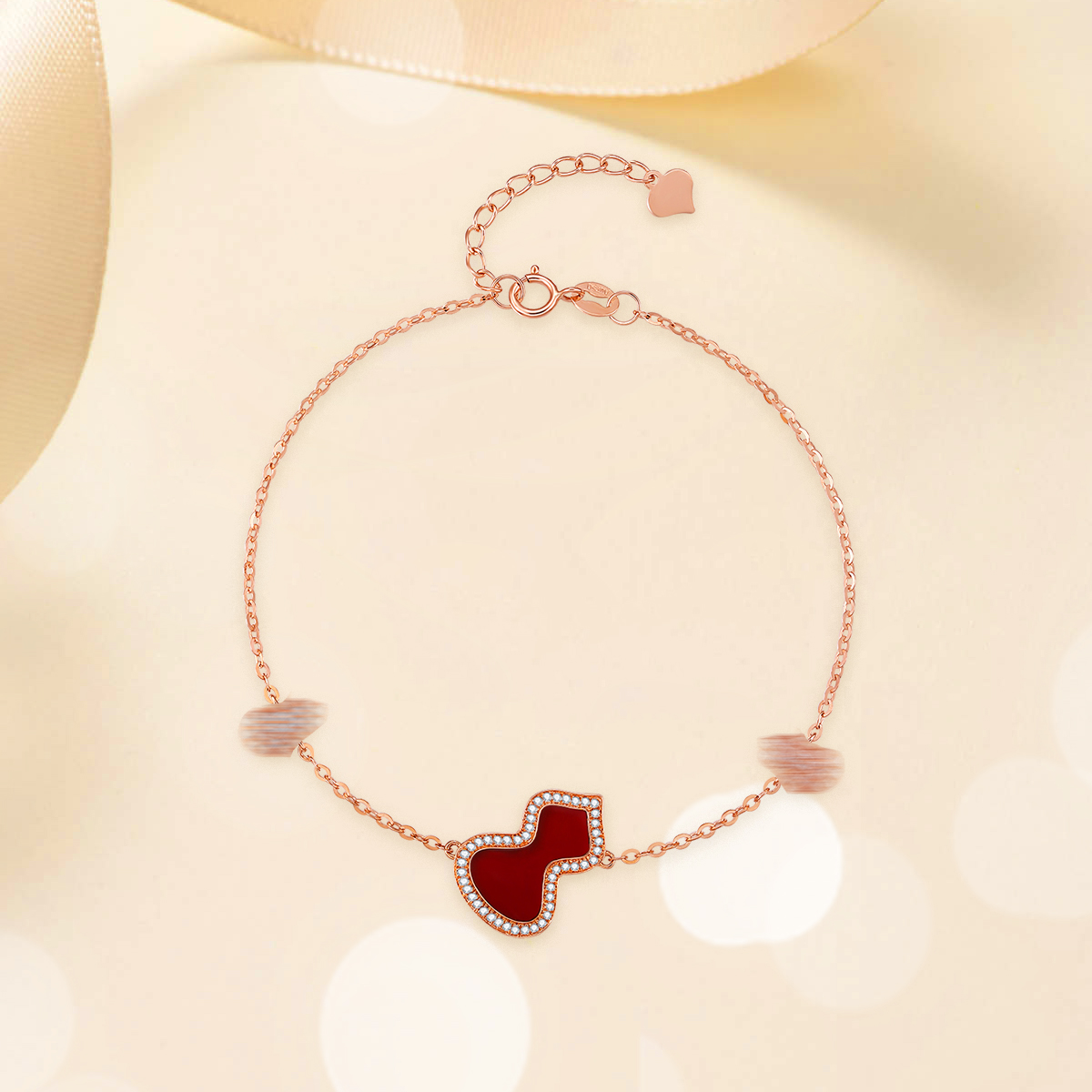 DEMONE/黛慕妮经典18K金葫芦手链女镶嵌红玛瑙AU750彩金（重金版）