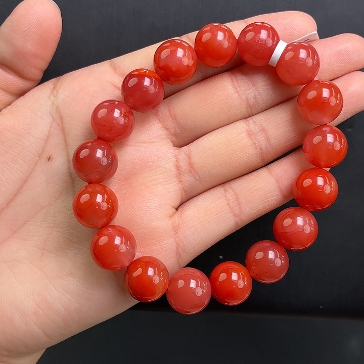 南红玛瑙未镶嵌手链瓦西玫红圆珠单圈12mm