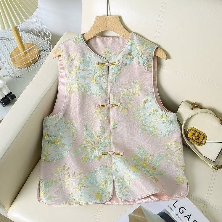 （蒲公英）新中式国风重工刺绣提花圆领盘扣春季新款中国风无袖马夹