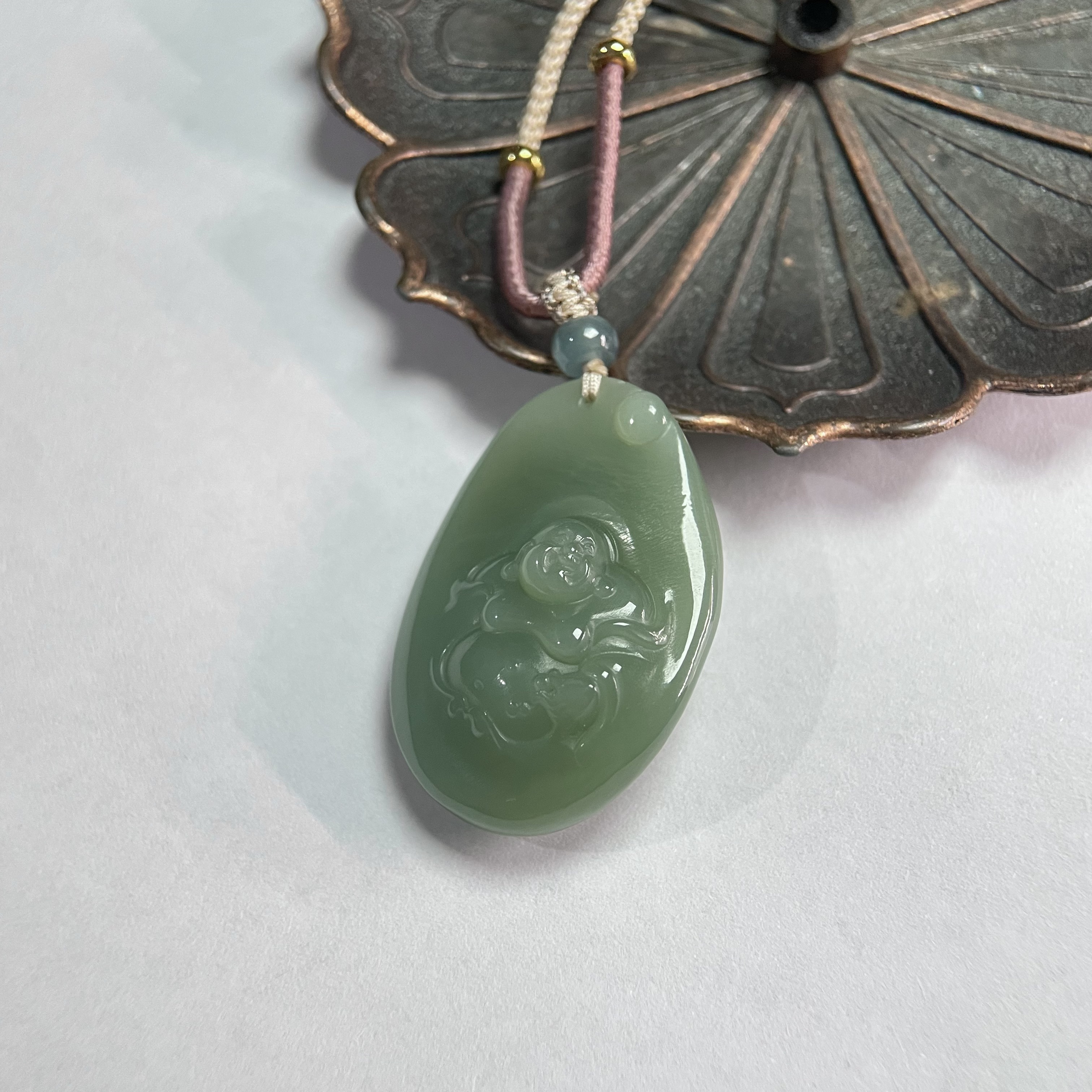 冰底粉青碧玉佛牌吊坠 KT25073009