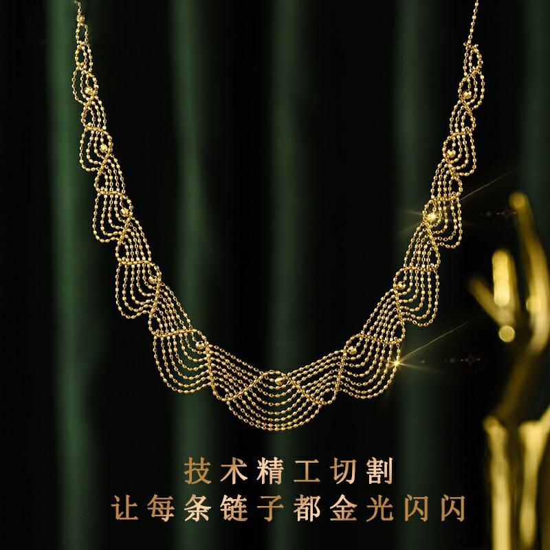 18K金波浪蕾丝项链/彩虹浅金色全抽拉链欧美复古精致链轻奢项链