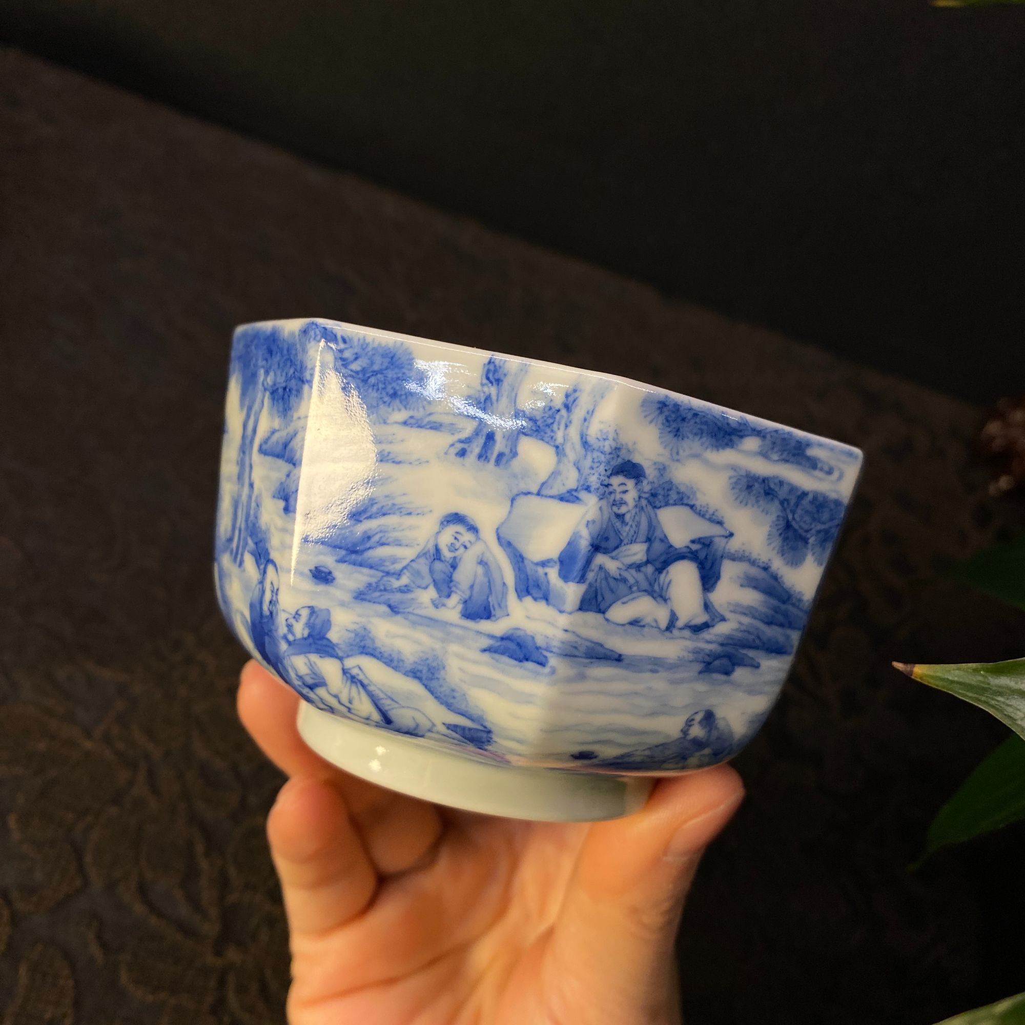 【四悦茶陶】兰亭序曲水流觞八方杯 景德镇茶具手工手绘