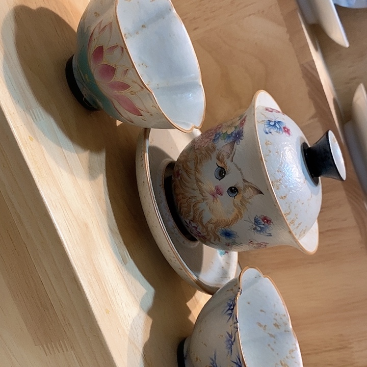 @***善花猫1盖碗杯子2个