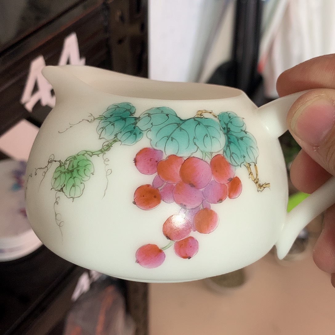 冰种素烧手绘侧把把公道杯