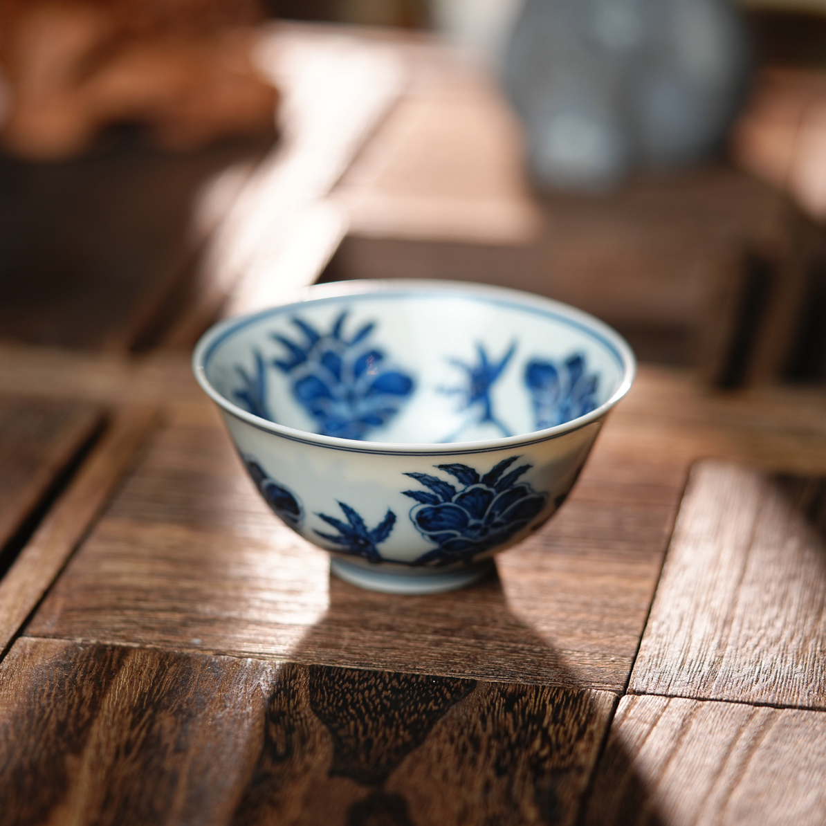 ［松烟柴窑］仿明成化青花缠枝秋葵宫碗75cc