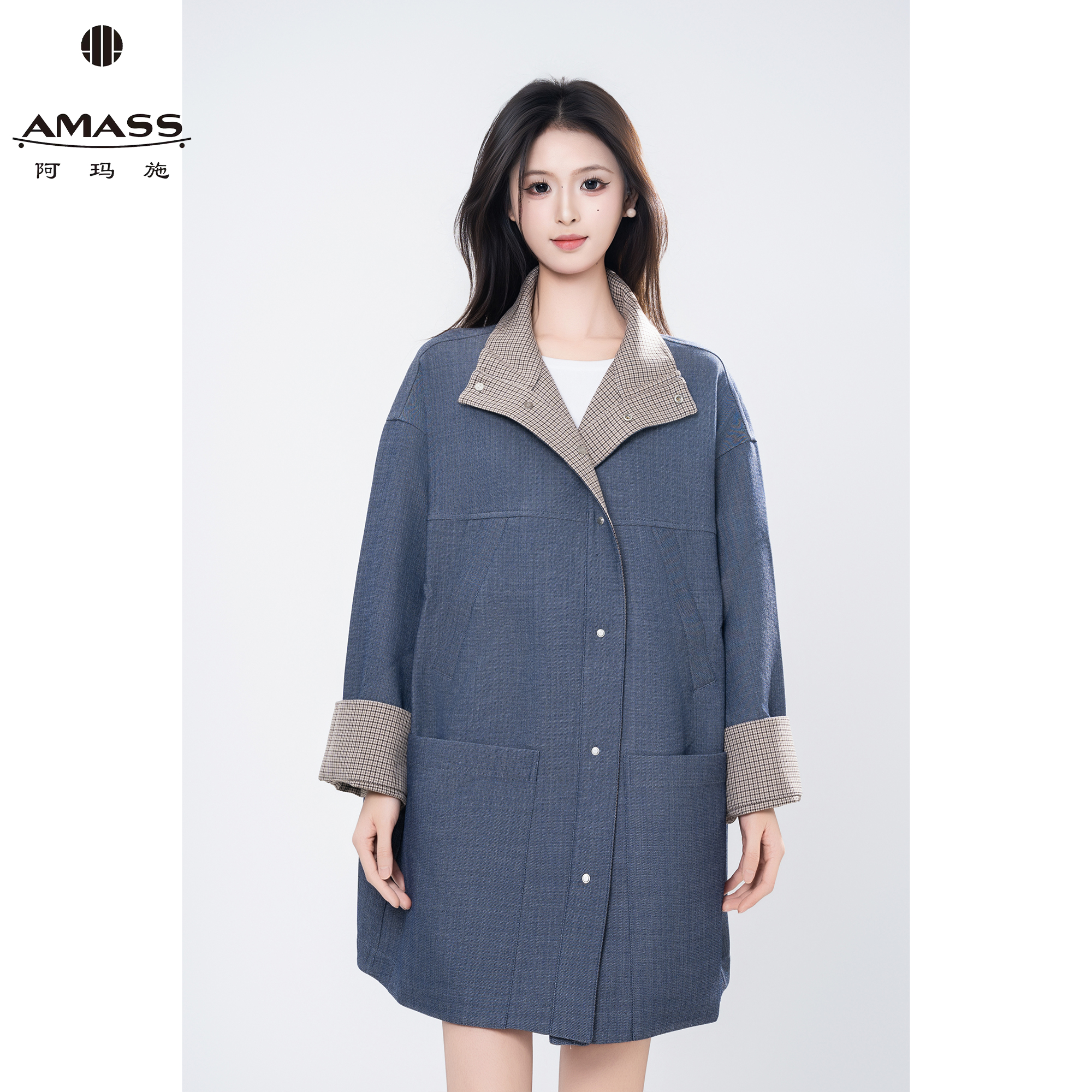 AMASS/阿玛施秋冬新款复古丹宁风时尚气质舒适高级风衣外套540057