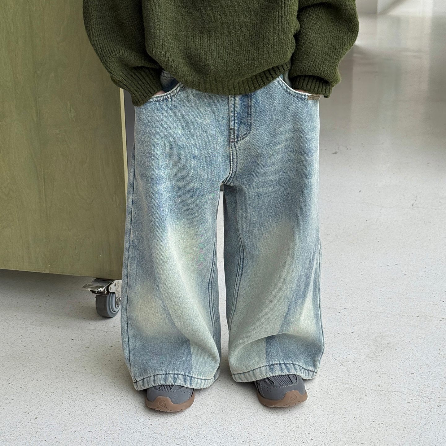 冬装儿童韩版时尚做旧泛白水洗加绒加厚保暖牛仔裤CC1240-LC1