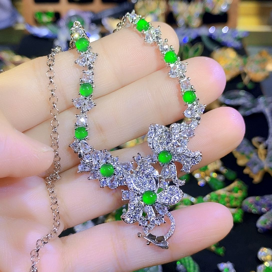 吊坠(不含链)银S925镶嵌翡翠