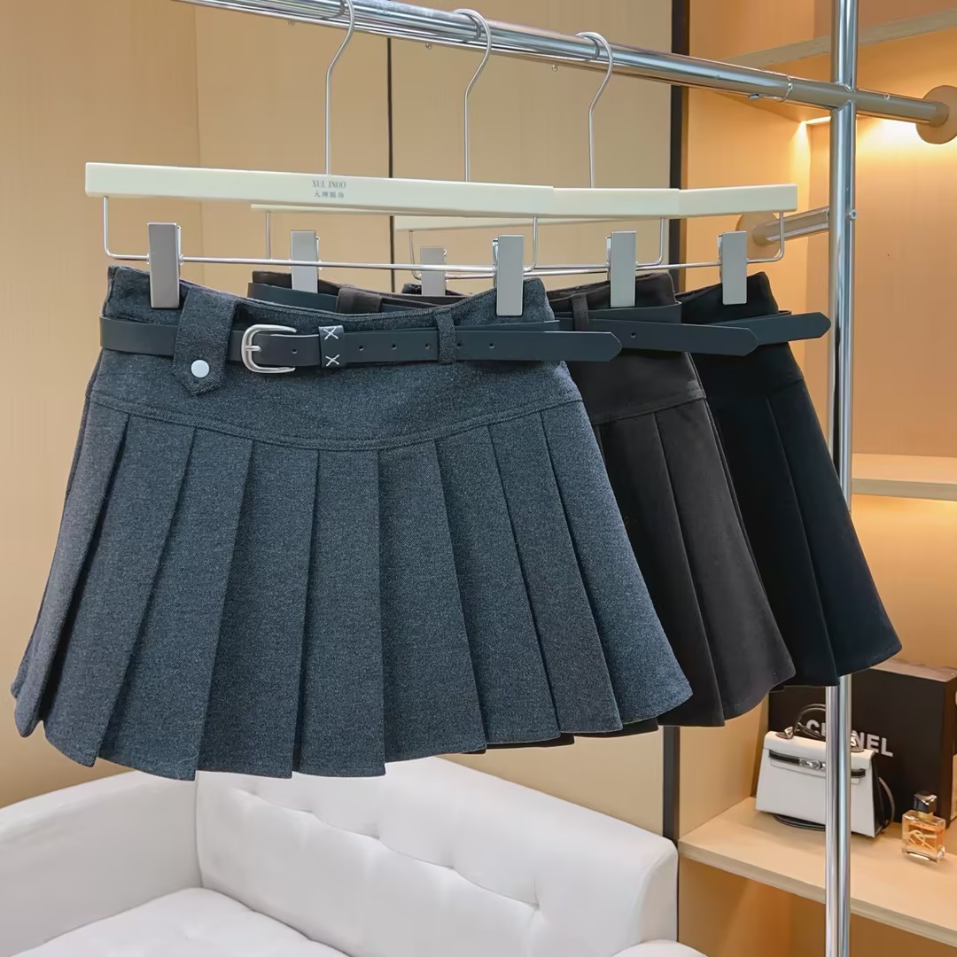 丨秋冬新款学院风多色显瘦A字版防走光高腰百褶半身裙 7012