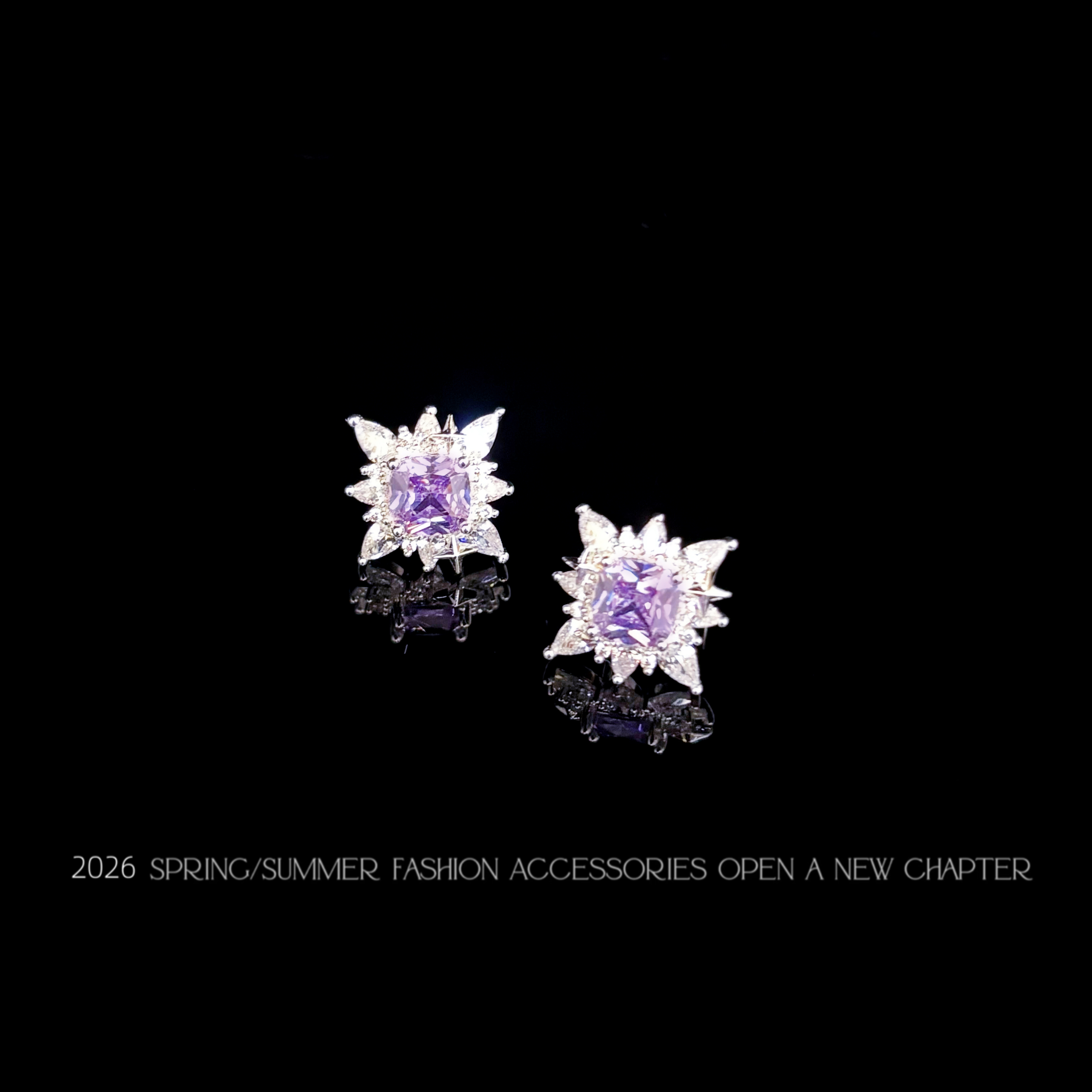 铜合金耳饰 镀白金 2026款G2049【堇色雪瓣】BOBAOLI 耳钉