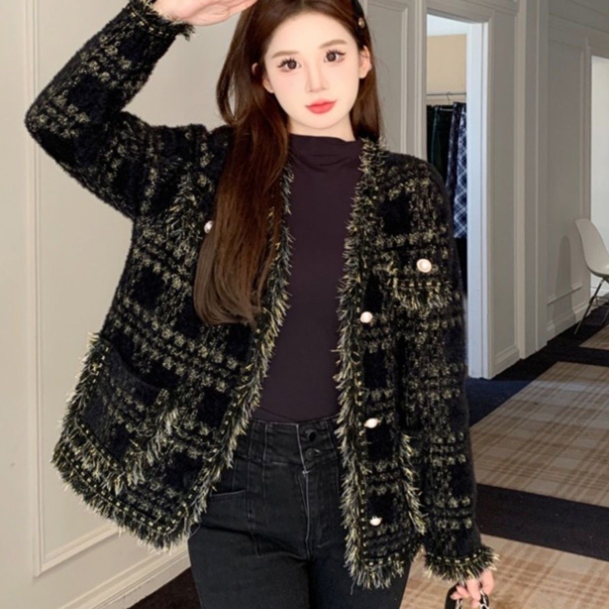 【南油高定】针织长袖外套百搭外套秋冬女装工艺小香风气质2165