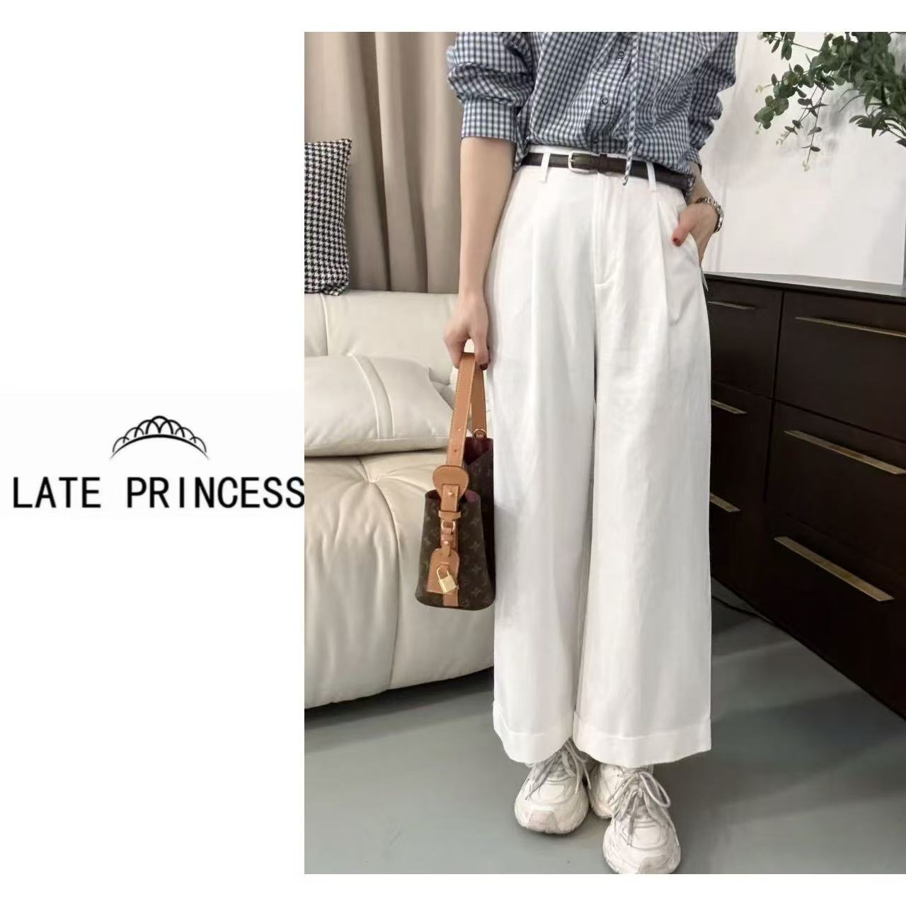 LATE PRINCESS【墨涵】显瘦白色宽松直筒裤休闲阔腿裤