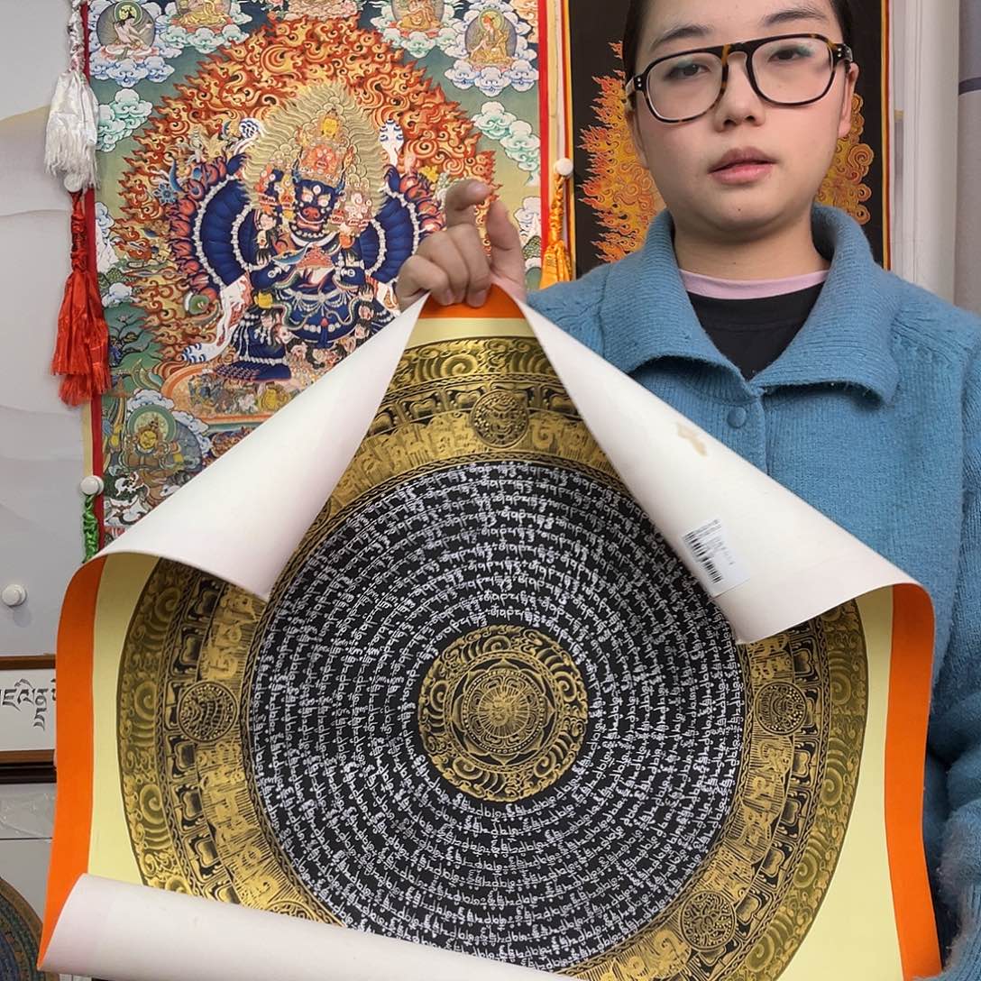 装裱画纯手绘唐卡50厘米左右六字真言