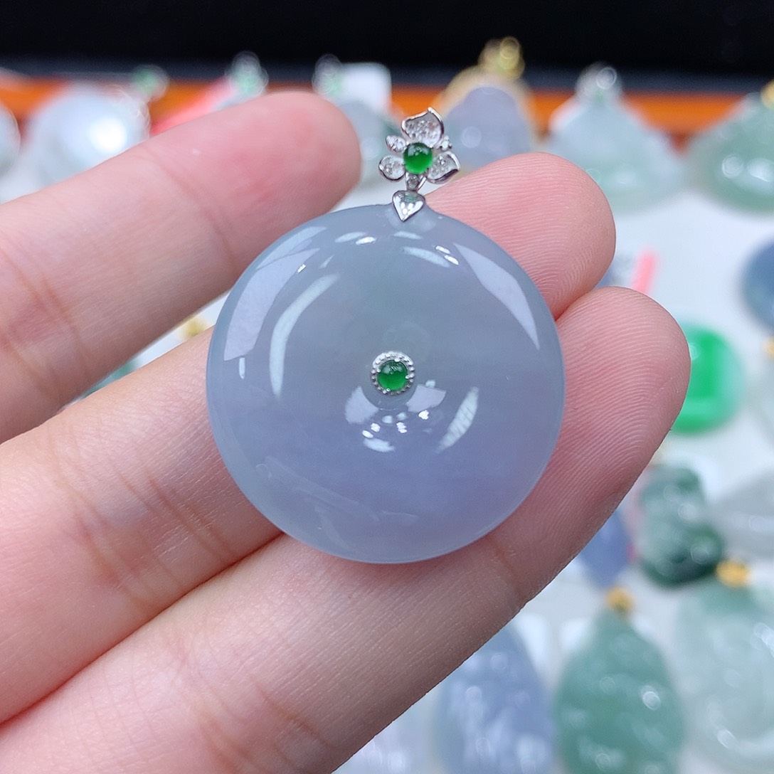 翡翠颈饰18K金镶嵌平安