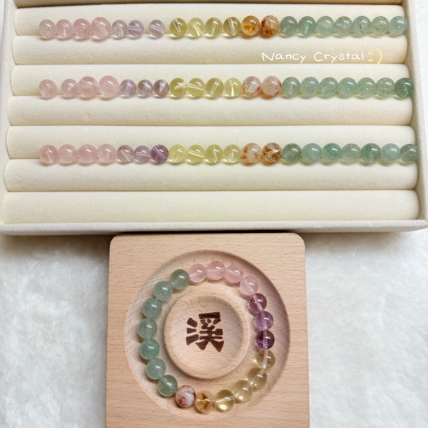 【091701】天然黄水晶绿草莓粉水晶紫水晶黄塔晶手串手链女款多宝