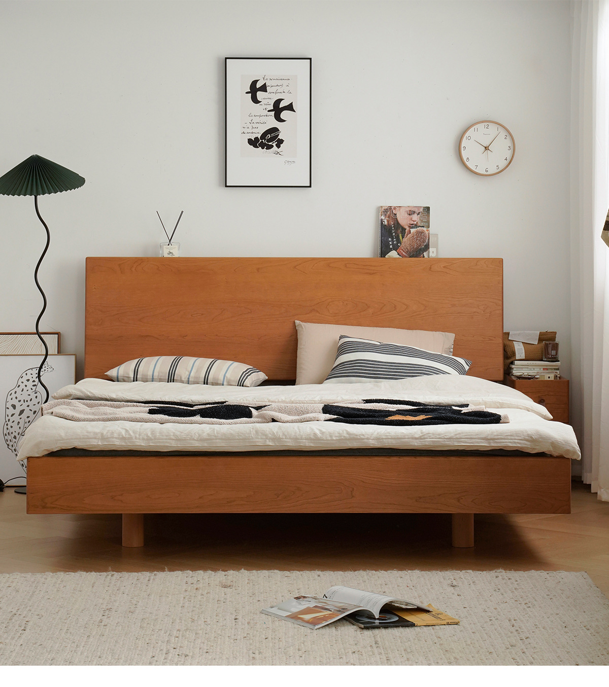 【双十一】龙猫床北欧复古实木床日式原木主卧悬浮床1.8米双人床