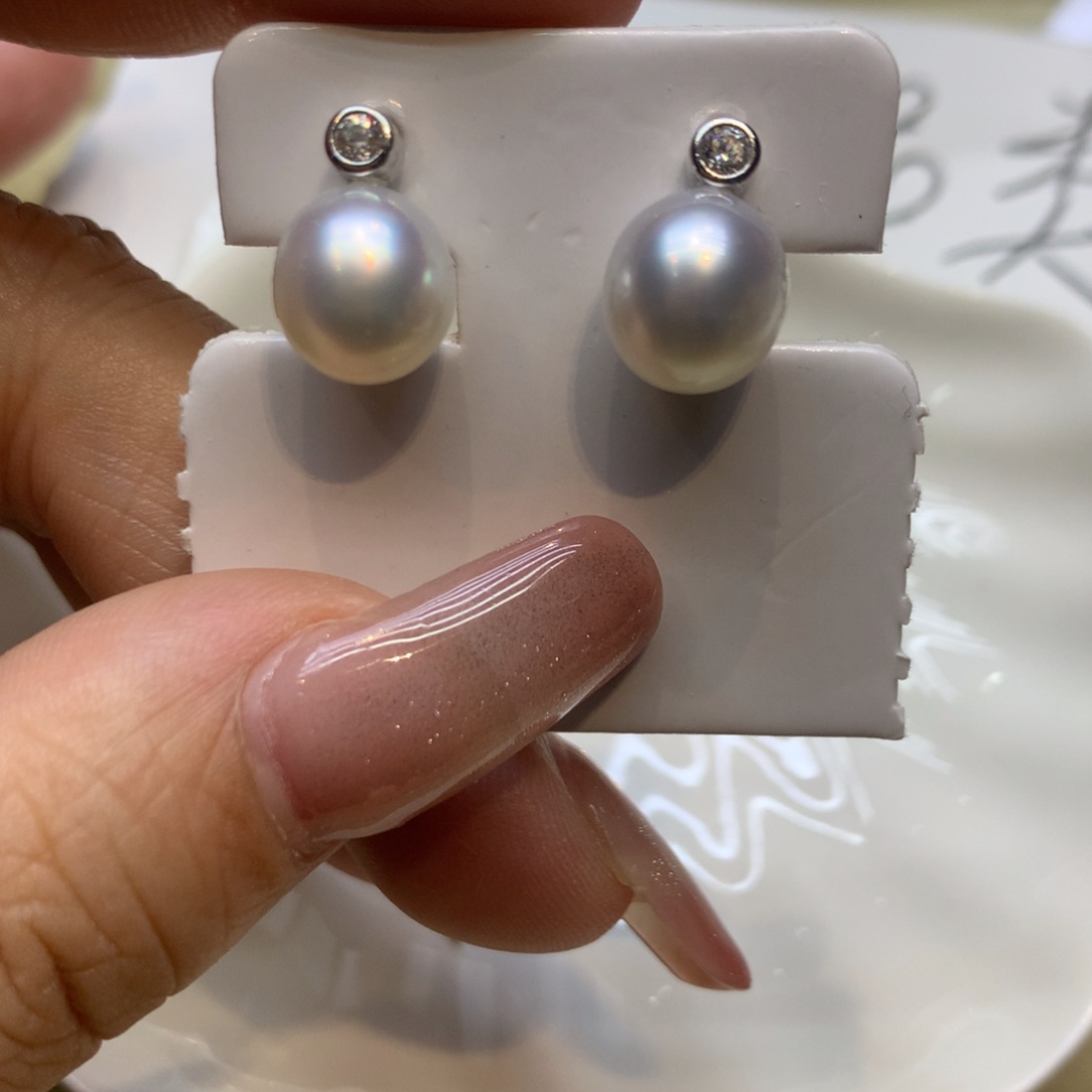 银S925镶嵌耳饰海水珍珠