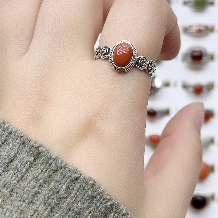 玛瑙/玉髓戒指银S925镶嵌925银