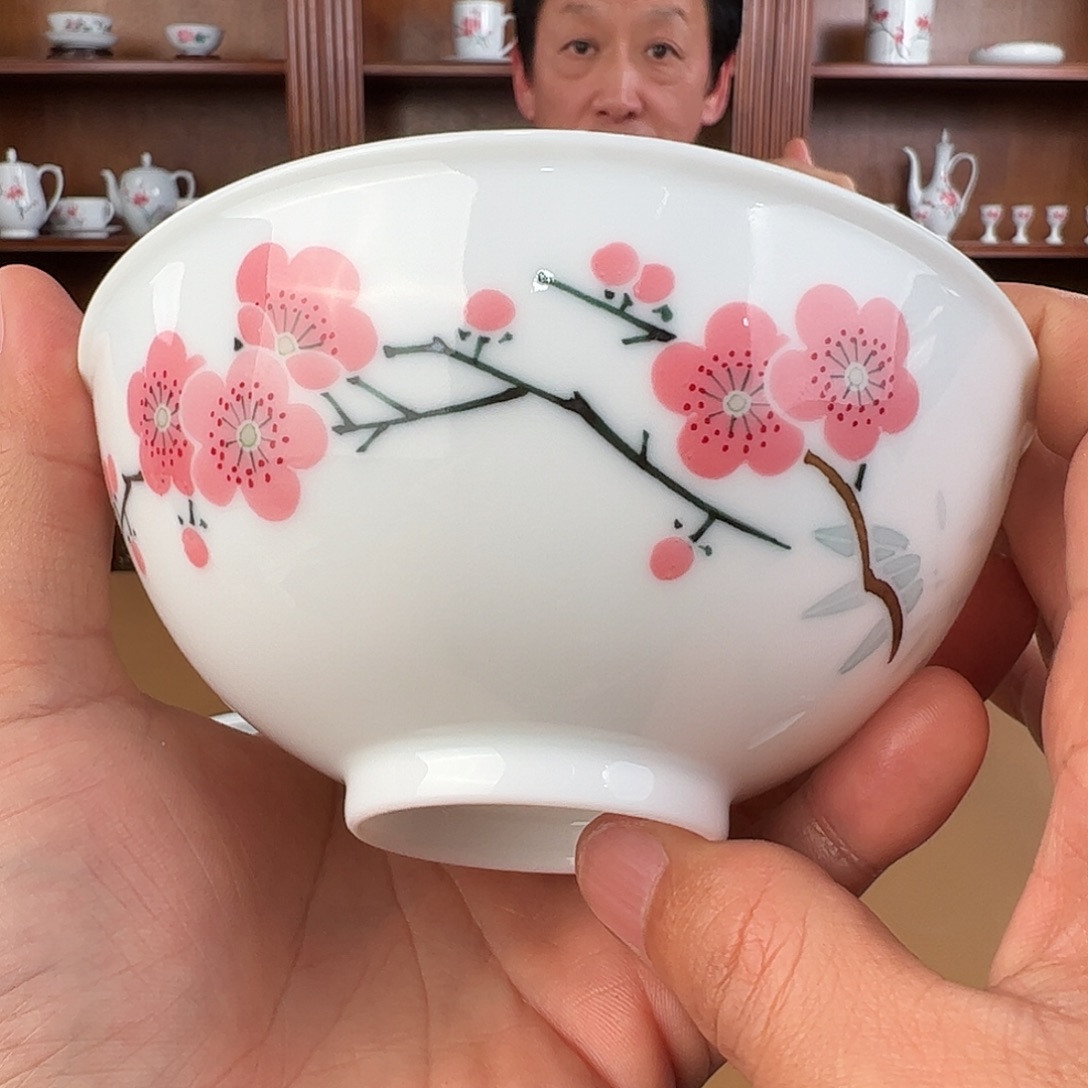 瓷柴窑翠竹红梅餐碗微瑕变形