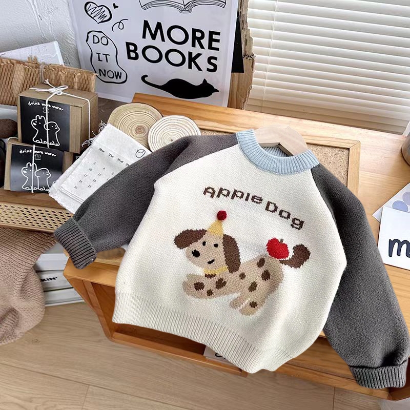 儿童毛衣2025秋冬新款中小童加厚保暖插肩袖小狗可爱百搭针织打底