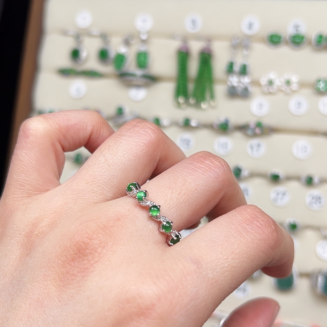 翡翠银S925镶嵌戒指天然