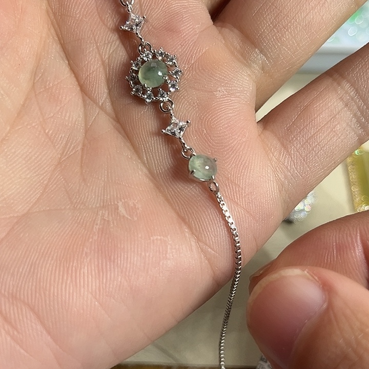 翡翠银S925镶嵌耳钉