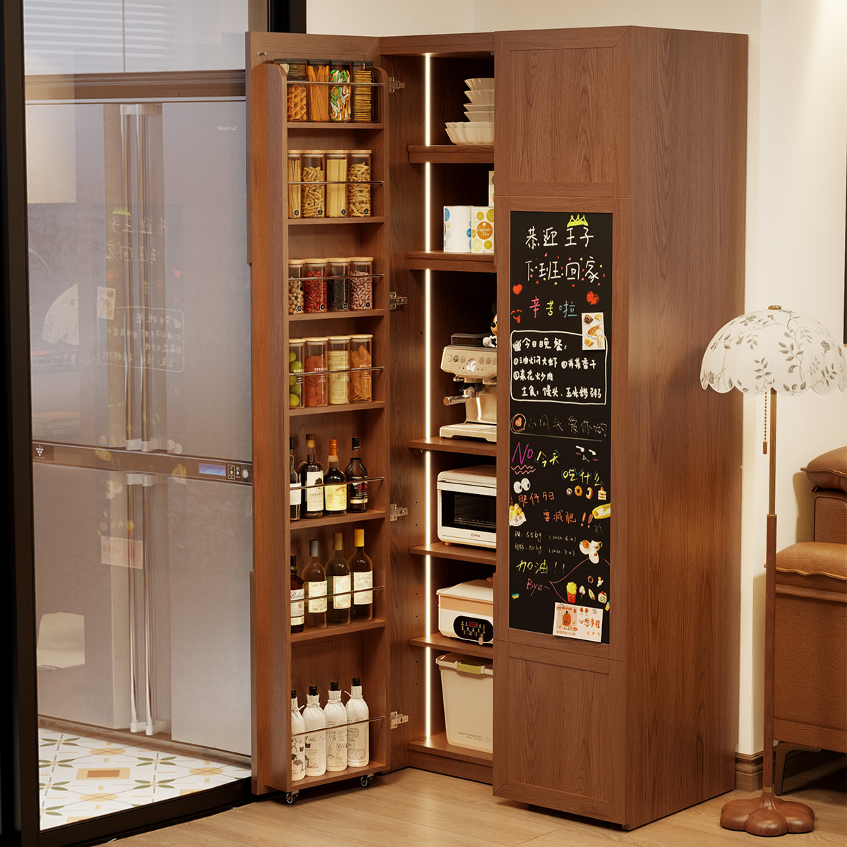实木餐边柜靠墙一体储物柜冰箱式收纳柜边柜厨房置物柜零食柜柜子