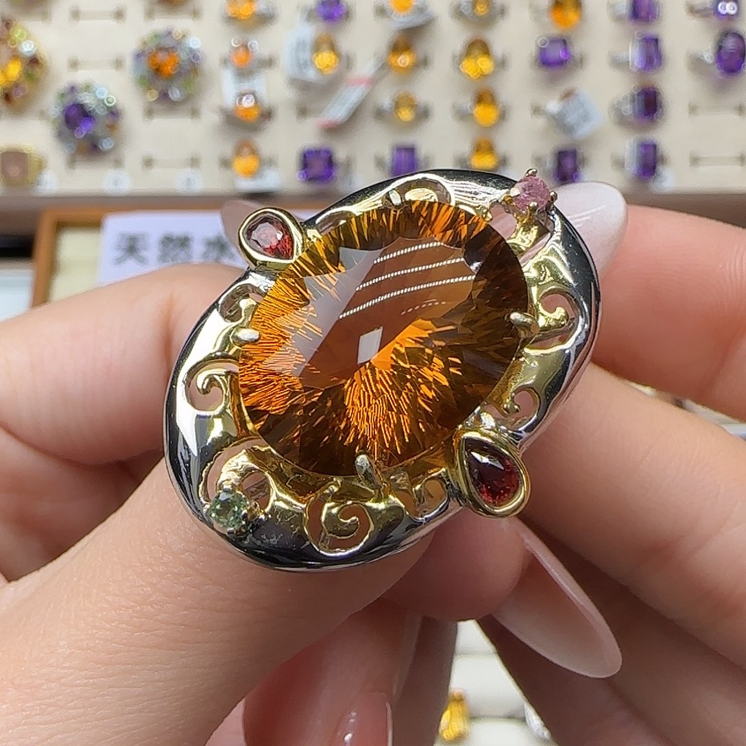 财****银S925镶嵌珠宝半成品水晶金红料黄水晶纯天然 