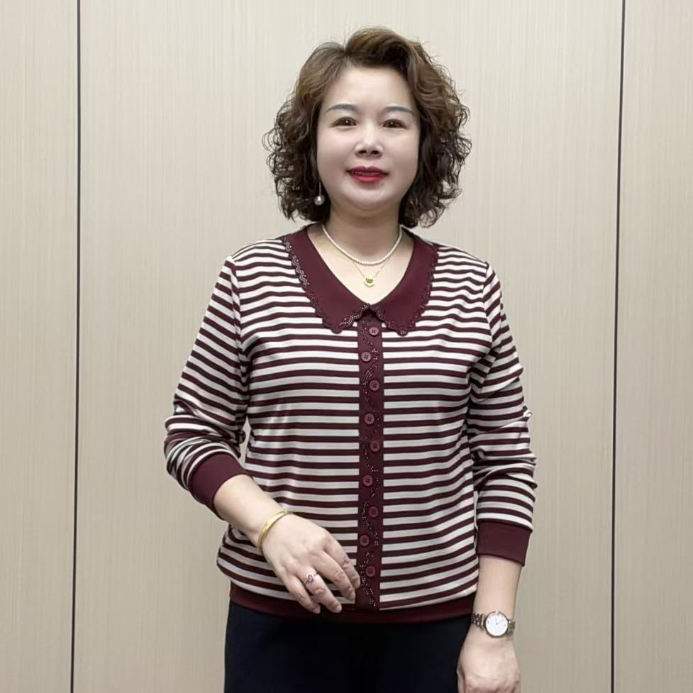 2025秋季时尚气质减龄显瘦薄款休闲长袖女装百搭条纹洋气妈妈装
