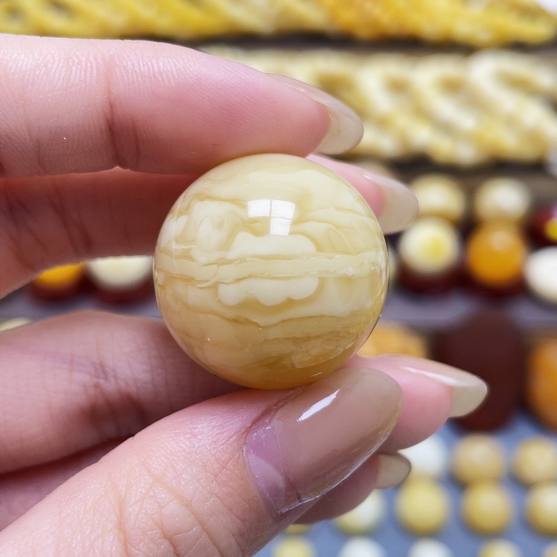 未镶嵌琥珀裸石虎皮圆珠25.2mm