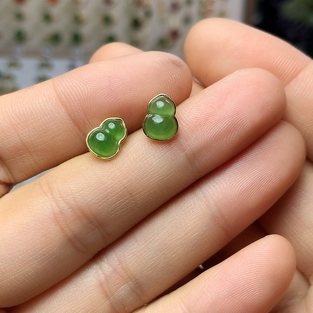 银S925镀金镶嵌和田玉（碧玉）耳饰