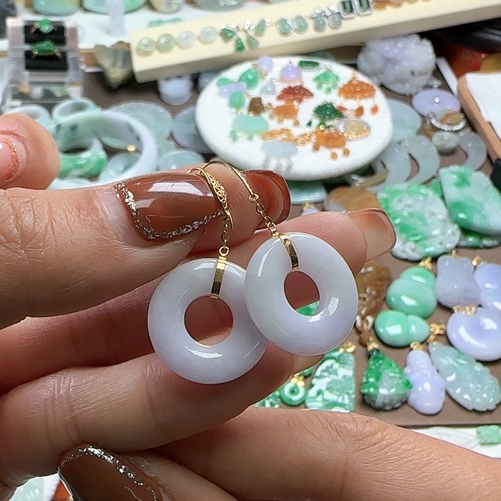 翡翠颈饰未镶嵌甜甜圈耳钩