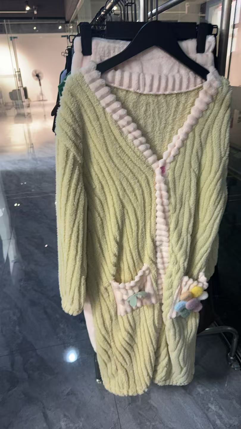 珊瑚绒睡袍女秋冬加厚中长款