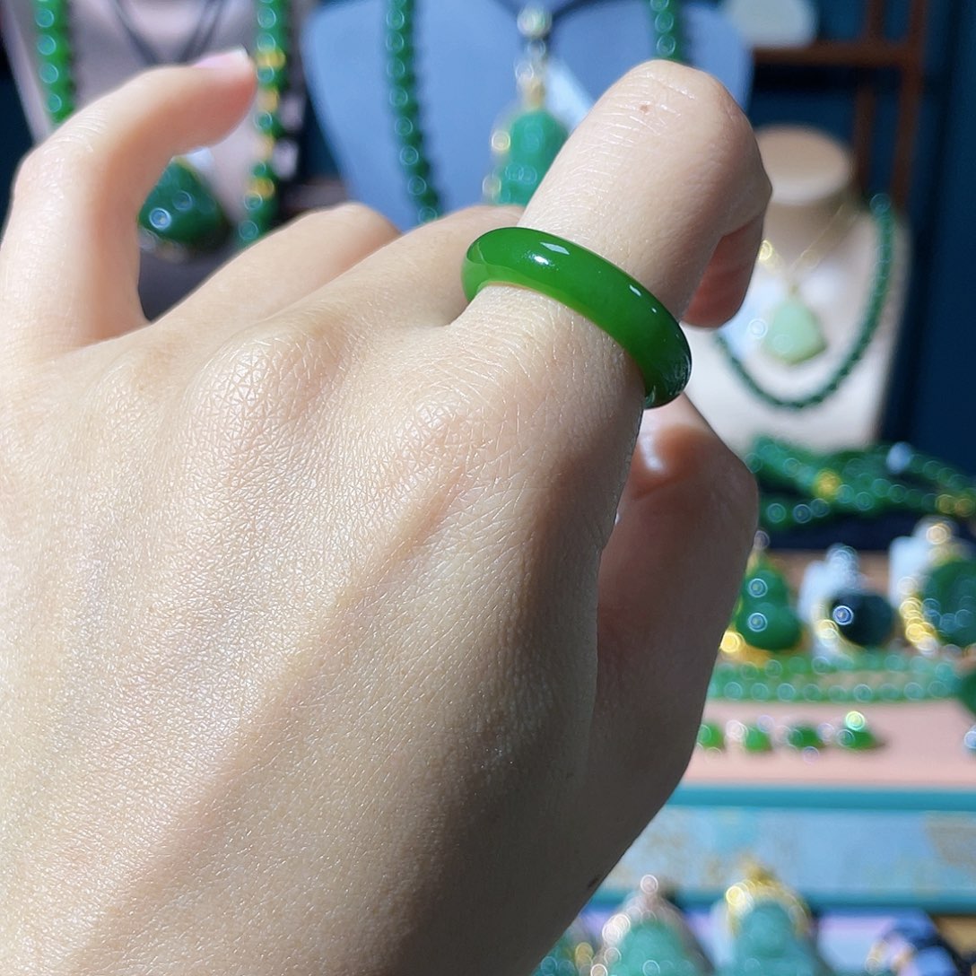 和田玉（碧玉）戒指17圈口未镶嵌