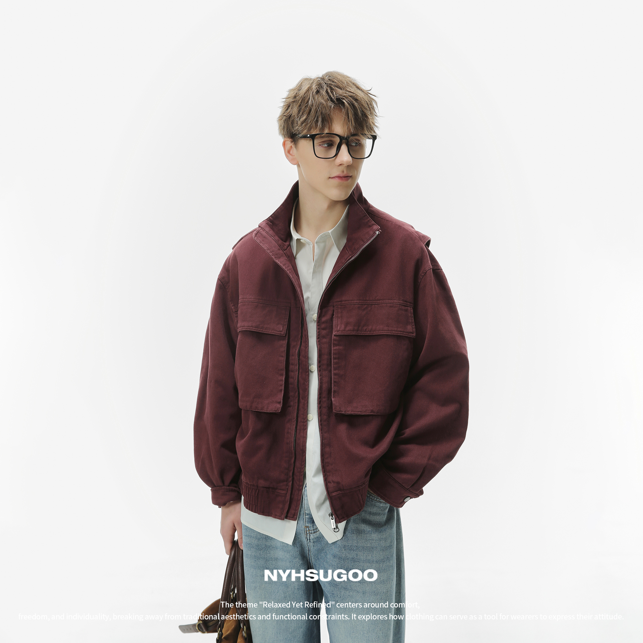 NYHSUGOO/南乙3508致橡树男士春季全棉安可拉红cleanfit短宽夹克