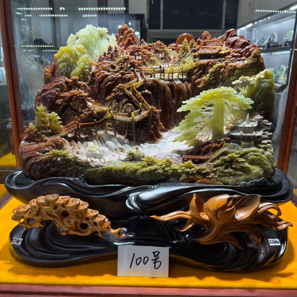 天然玉石手工雕刻山水摆件