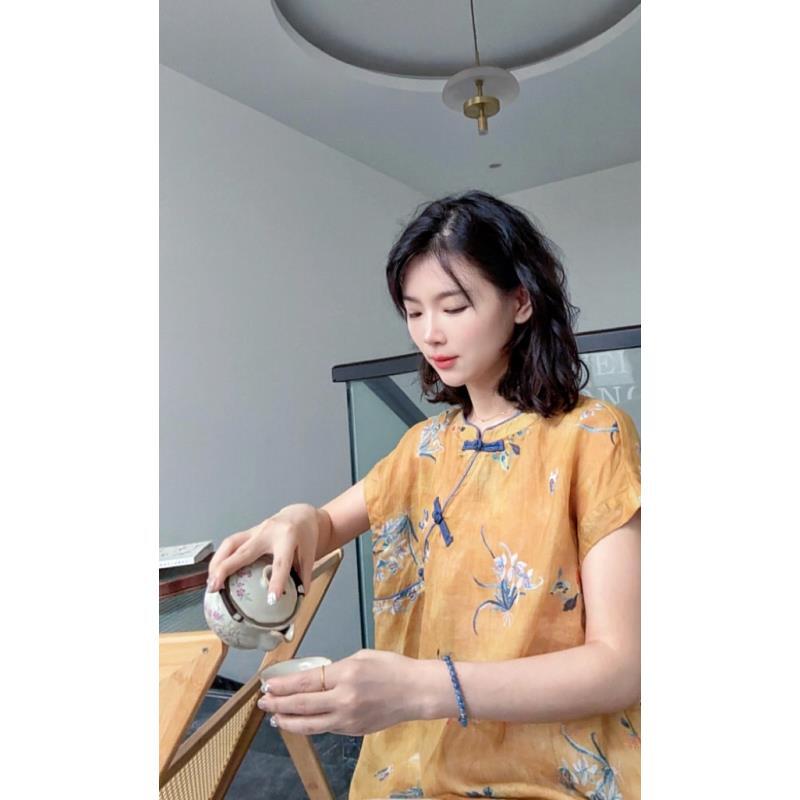 【兰露凝香】新款莨麻复古百搭斜襟盘扣上衣显瘦显气质上衣25263