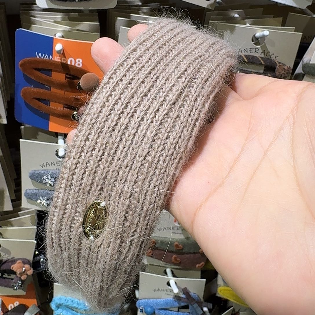 布艺铁合金咖色针织宽发箍