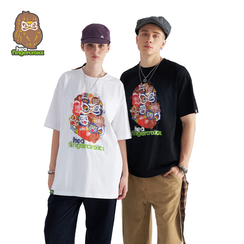 HEA x i.t fingercroxx趣味涂鸦醒狮短袖T恤夏季纯棉圆领百搭情侣