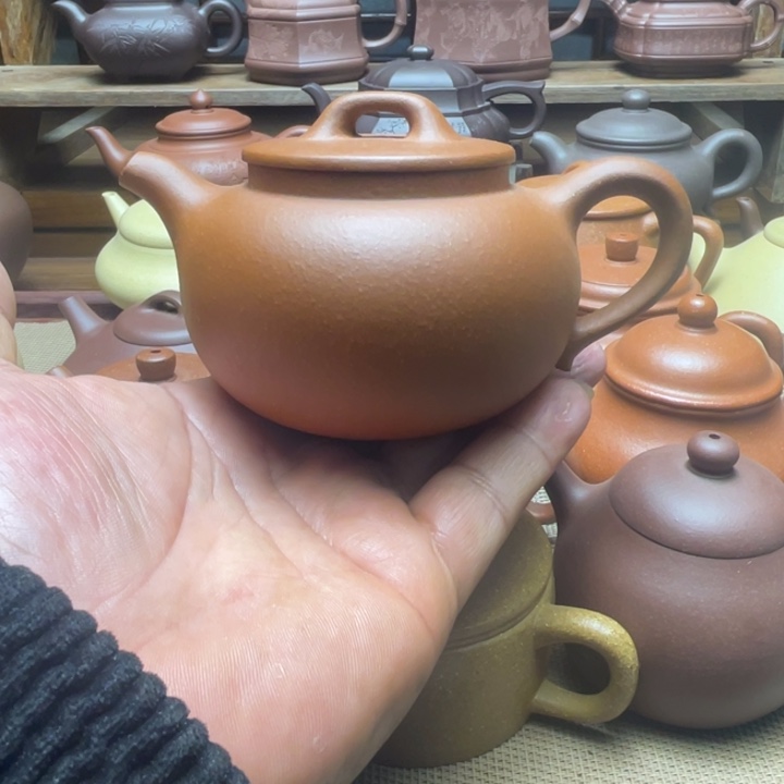 紫泥茶壶宜兴紫砂壶半手工平盖壶，200cc