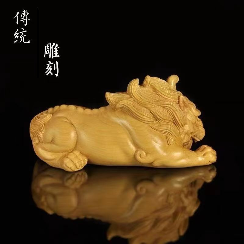 天然柏木貔貅招财精致摆件实木雕刻工艺品手把件（无礼盒）