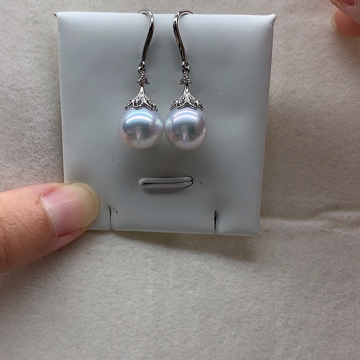 海水珍珠耳饰银S925镶嵌海水澳白耳环10-11mm
