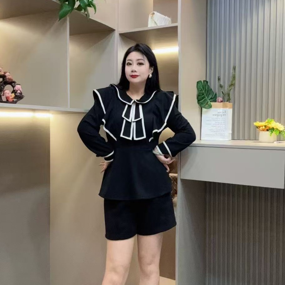 冬季上衣-檬 9376时尚气质娃娃领层次感设计款胖MM大码女装新款