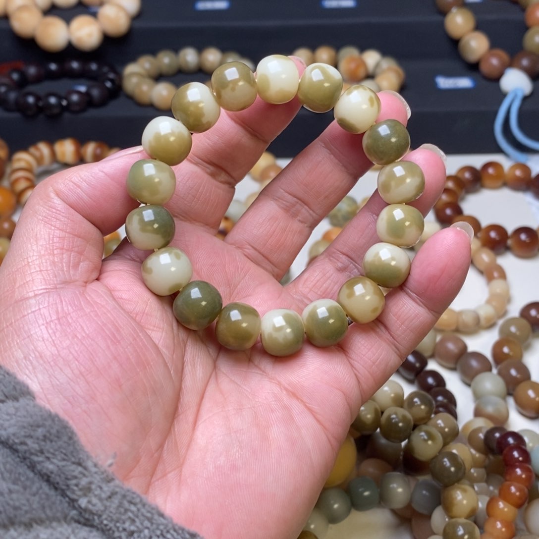 菩提根/象牙果手串卡13老型花皮绿色