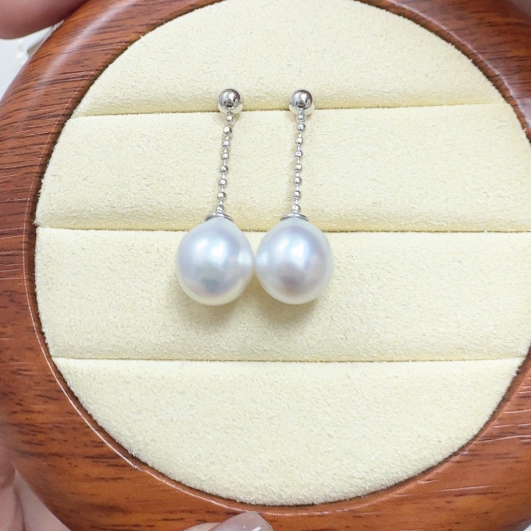 海水珍珠耳饰银S925镶嵌10.2mm海水澳白