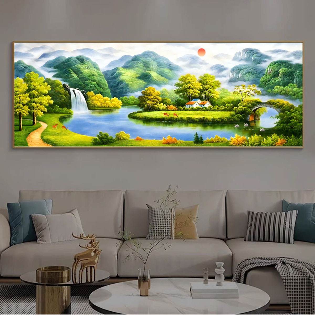 622-【福居宝地】平面晶瓷聚宝盆现代轻奢客厅沙发背景墙挂画